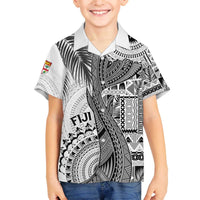 Fiji Rugby Personalised Bula Masi Family Matching Off The Shoulder Long Sleeve Dress and Hawaiian Shirt Fish Tail Kaivity Cibi - White LT7 Son's Shirt White - Polynesian Pride