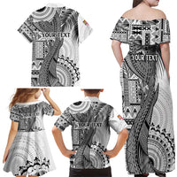 Fiji Rugby Personalised Bula Masi Family Matching Off Shoulder Maxi Dress and Hawaiian Shirt Fish Tail Kaivity Cibi - White LT7 - Polynesian Pride
