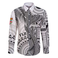 Fiji Rugby Personalised Bula Masi Family Matching Off Shoulder Maxi Dress and Hawaiian Shirt Fish Tail Kaivity Cibi - White LT7 Dad's Shirt - Long Sleeve White - Polynesian Pride