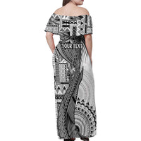 Fiji Rugby Personalised Bula Masi Family Matching Off Shoulder Maxi Dress and Hawaiian Shirt Fish Tail Kaivity Cibi - White LT7 - Polynesian Pride