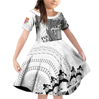 Fiji Rugby Personalised Bula Masi Family Matching Off Shoulder Short Dress and Hawaiian Shirt Fish Tail Kaivity Cibi - White LT7 Daughter's Dress White - Polynesian Pride