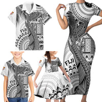 Fiji Rugby Personalised Bula Masi Family Matching Short Sleeve Bodycon Dress and Hawaiian Shirt Fish Tail Kaivity Cibi - White LT7 - Polynesian Pride