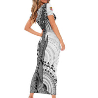 Fiji Rugby Personalised Bula Masi Family Matching Short Sleeve Bodycon Dress and Hawaiian Shirt Fish Tail Kaivity Cibi - White LT7 - Polynesian Pride