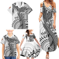 Fiji Rugby Personalised Bula Masi Family Matching Summer Maxi Dress and Hawaiian Shirt Fish Tail Kaivity Cibi - White LT7 - Polynesian Pride