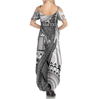 Fiji Rugby Personalised Bula Masi Family Matching Summer Maxi Dress and Hawaiian Shirt Fish Tail Kaivity Cibi - White LT7 - Polynesian Pride