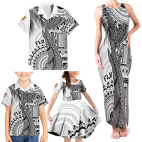 Fiji Rugby Personalised Bula Masi Family Matching Tank Maxi Dress and Hawaiian Shirt Fish Tail Kaivity Cibi - White LT7 - Polynesian Pride
