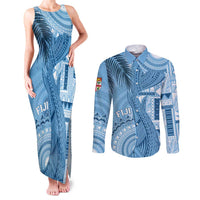 Fiji Rugby Personalised Bula Masi Couples Matching Tank Maxi Dress and Long Sleeve Button Shirt Fish Tail Kaivity Cibi - Turquoise LT7 Turquoise - Polynesian Pride
