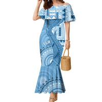 Fiji Rugby Personalised Bula Masi Family Matching Mermaid Dress and Hawaiian Shirt Fish Tail Kaivity Cibi - Turquoise LT7 Mom's Dress Turquoise - Polynesian Pride