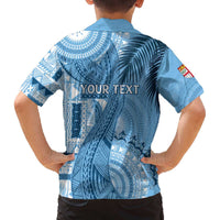 Fiji Rugby Personalised Bula Masi Family Matching Off The Shoulder Long Sleeve Dress and Hawaiian Shirt Fish Tail Kaivity Cibi - Turquoise LT7 - Polynesian Pride