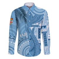 Fiji Rugby Personalised Bula Masi Family Matching Off The Shoulder Long Sleeve Dress and Hawaiian Shirt Fish Tail Kaivity Cibi - Turquoise LT7 Dad's Shirt - Long Sleeve Turquoise - Polynesian Pride