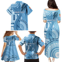 Fiji Rugby Personalised Bula Masi Family Matching Puletasi and Hawaiian Shirt Fish Tail Kaivity Cibi - Turquoise LT7 - Polynesian Pride