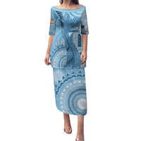 Fiji Rugby Personalised Bula Masi Family Matching Puletasi and Hawaiian Shirt Fish Tail Kaivity Cibi - Turquoise LT7 Mom's Dress Turquoise - Polynesian Pride