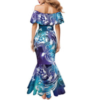 Aloha Hawaii Turtle Family Matching Mermaid Dress and Hawaiian Shirt Teal Purple Ribbon LT7 - Polynesian Pride
