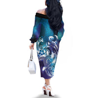 Aloha Hawaii Turtle Family Matching Off The Shoulder Long Sleeve Dress and Hawaiian Shirt Teal Purple Ribbon LT7 - Polynesian Pride