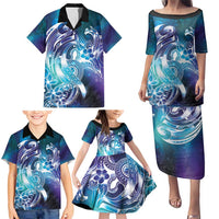 Aloha Hawaii Turtle Family Matching Puletasi and Hawaiian Shirt Teal Purple Ribbon LT7 - Polynesian Pride