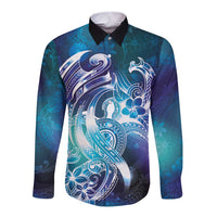 Aloha Hawaii Turtle Long Sleeve Button Shirt Teal Purple Ribbon LT7 Unisex Purple Teal - Polynesian Pride