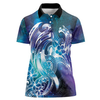 Aloha Hawaii Turtle Women Polo Shirt Teal Purple Ribbon - Polynesian Pride
