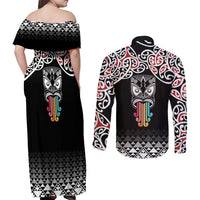 Kia Kaha Te Reo Maori Couples Matching Off Shoulder Maxi Dress and Long Sleeve Button Shirt 50 Years Mo Ake Tonu Te Reo LT7 - Polynesian Pride