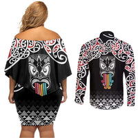 Kia Kaha Te Reo Maori Couples Matching Off Shoulder Short Dress and Long Sleeve Button Shirt 50 Years Mo Ake Tonu Te Reo LT7 - Polynesian Pride
