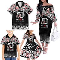 Kia Kaha Te Reo Maori Family Matching Off The Shoulder Long Sleeve Dress and Hawaiian Shirt 50 Years Mo Ake Tonu Te Reo LT7 - Polynesian Pride