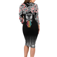 Kia Kaha Te Reo Maori Long Sleeve Bodycon Dress 50 Years Mo Ake Tonu Te Reo LT7 - Polynesian Pride