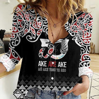 Kia Kaha Te Reo Maori Women Casual Shirt 50 Years Mo Ake Tonu Te Reo LT7 Female Black - Polynesian Pride