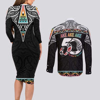 50 Years Kia Kaha Te Reo Maori Couples Matching Long Sleeve Bodycon Dress and Long Sleeve Button Shirt Ake Ake Ake! LT7 - Polynesian Pride