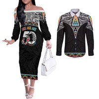 50 Years Kia Kaha Te Reo Maori Couples Matching Off The Shoulder Long Sleeve Dress and Long Sleeve Button Shirt Ake Ake Ake! LT7 White - Polynesian Pride