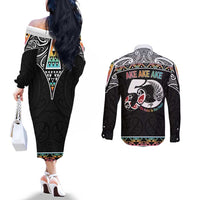50 Years Kia Kaha Te Reo Maori Couples Matching Off The Shoulder Long Sleeve Dress and Long Sleeve Button Shirt Ake Ake Ake! LT7 - Polynesian Pride