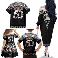 50 Years Kia Kaha Te Reo Maori Family Matching Off The Shoulder Long Sleeve Dress and Hawaiian Shirt Ake Ake Ake! LT7 - Polynesian Pride
