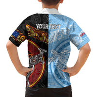 Personalised Fiji and Australia Family Matching Off Shoulder Long Sleeve Dress and Hawaiian Shirt Masi Patterns Mix Aboriginal Art LT7 - Polynesian Pride