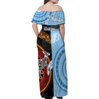 Personalised Fiji and Australia Family Matching Off Shoulder Maxi Dress and Hawaiian Shirt Masi Patterns Mix Aboriginal Art LT7 - Polynesian Pride