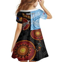 Personalised Fiji and Australia Family Matching Off Shoulder Short Dress and Hawaiian Shirt Masi Patterns Mix Aboriginal Art LT7 - Polynesian Pride