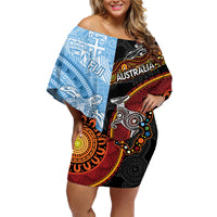 Personalised Fiji and Australia Family Matching Off Shoulder Short Dress and Hawaiian Shirt Masi Patterns Mix Aboriginal Art LT7 Mom's Dress Colorful - Polynesian Pride