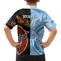 Personalised Fiji and Australia Family Matching Short Sleeve Bodycon Dress and Hawaiian Shirt Masi Patterns Mix Aboriginal Art LT7 - Polynesian Pride