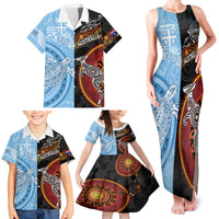 Personalised Fiji and Australia Family Matching Tank Maxi Dress and Hawaiian Shirt Masi Patterns Mix Aboriginal Art LT7 - Polynesian Pride