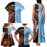 Personalised Fiji and Australia Family Matching Tank Maxi Dress and Hawaiian Shirt Masi Patterns Mix Aboriginal Art LT7 - Polynesian Pride