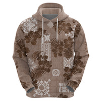 Vintage Hawaii Hoodie Hibiscus Mix Hawaiian Quilt Patches - Brown LT7 - Polynesian Pride