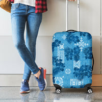 Hawaii Tapa Luggage Cover Hibiscus Mix Hawaiian Quilt Patches - Blue LT7 - Polynesian Pride