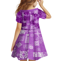 Hawaii Tapa Family Matching Off Shoulder Maxi Dress and Hawaiian Shirt Hibiscus Mix Hawaiian Quilt Patches - Violet LT7 - Polynesian Pride