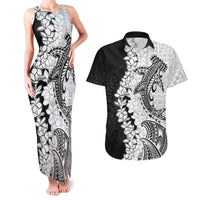 Polynesian Plumeria Lei Couples Matching Tank Maxi Dress and Hawaiian Shirt with Hammerhead Shark LT7 Black - Polynesian Pride