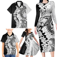 Polynesian Plumeria Lei Family Matching Long Sleeve Bodycon Dress and Hawaiian Shirt with Hammerhead Shark LT7 - Polynesian Pride
