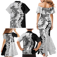 Polynesian Plumeria Lei Family Matching Mermaid Dress and Hawaiian Shirt with Hammerhead Shark