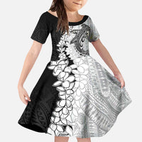 Polynesian Plumeria Lei Family Matching Off The Shoulder Long Sleeve Dress and Hawaiian Shirt with Hammerhead Shark LT7 Daughter's Dress Black - Polynesian Pride