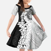 Polynesian Plumeria Lei Family Matching Off Shoulder Maxi Dress and Hawaiian Shirt with Hammerhead Shark LT7 Daughter's Dress Black - Polynesian Pride
