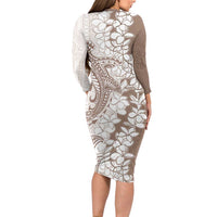 Polynesian Beige Plumeria Lei Family Matching Long Sleeve Bodycon Dress and Hawaiian Shirt with Hammerhead Shark LT7 - Polynesian Pride