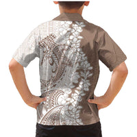 Polynesian Beige Plumeria Lei Family Matching Mermaid Dress and Hawaiian Shirt with Hammerhead Shark