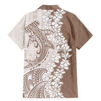 Polynesian Beige Plumeria Lei Family Matching Mermaid Dress and Hawaiian Shirt with Hammerhead Shark