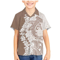 Polynesian Beige Plumeria Lei Family Matching Mermaid Dress and Hawaiian Shirt with Hammerhead Shark
