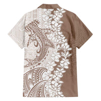 Polynesian Beige Plumeria Lei Family Matching Off The Shoulder Long Sleeve Dress and Hawaiian Shirt with Hammerhead Shark LT7 - Polynesian Pride